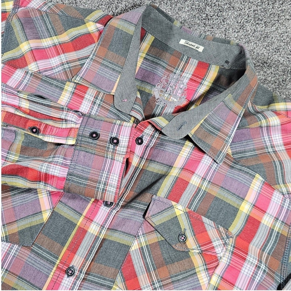Bugatchi‎ Uomo Shaped Fit Men's XL Plaid L/S ButtonUp Shirt Embroidered Crest